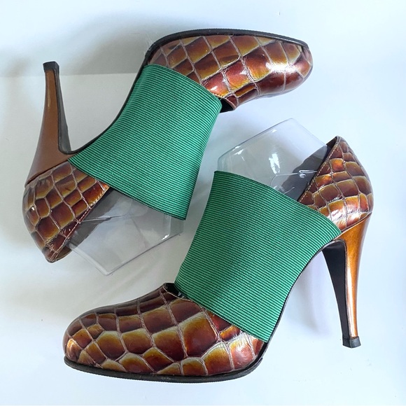 $418 MSRP Lucila Iotti Handmade Artisan Leather Crocodile High Heel Pumps 10.5‎